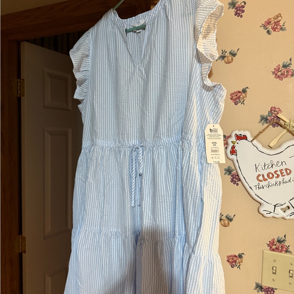 Time and Tru Blue Ruffled Tie Front Sundress